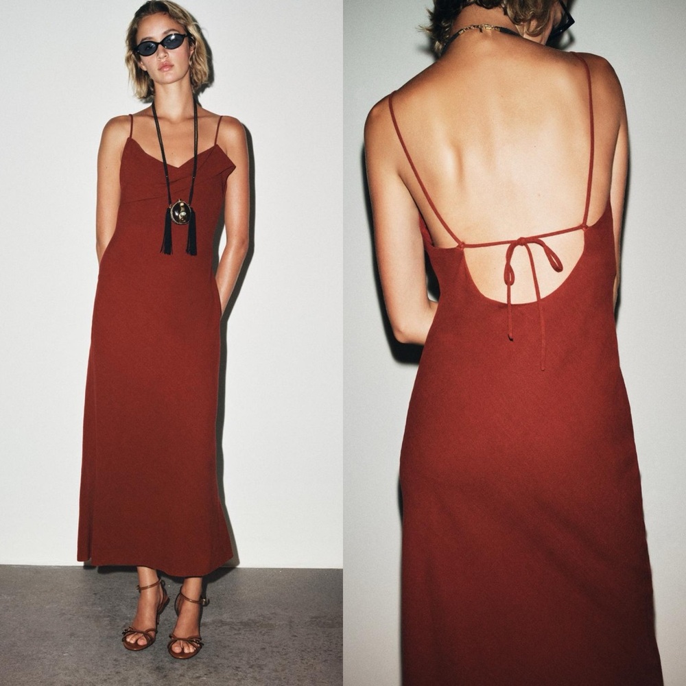 Zara Midi dress with rami straps in Red Wine Color NWT Size Small